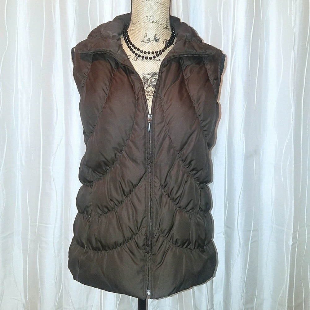 Nine West Goose Down Puffer Vest Brown Zip Front Size Medium